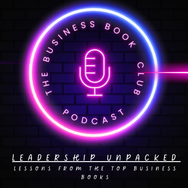 Podcast logo featuring a microphone surrounded by neon lights, titled "Leadership Unpacked."